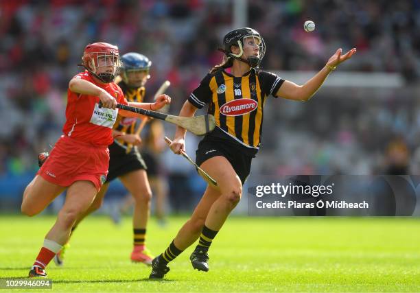 Dublin , Ireland - 9 September 2018; Julie Ann Malone of Kilkenny in action against Libby Coppinger of Cork during the Liberty Insurance All-Ireland...