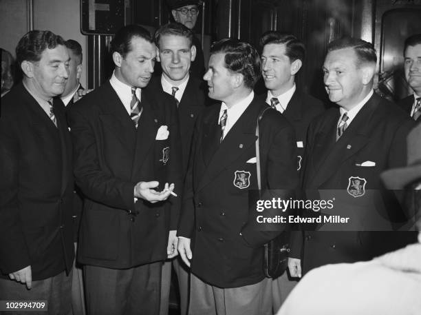 The British Ryder Cup team leave Waterloo Station in London for the United States, 16th October 1951. They are taking the boat train to the 'Queen...