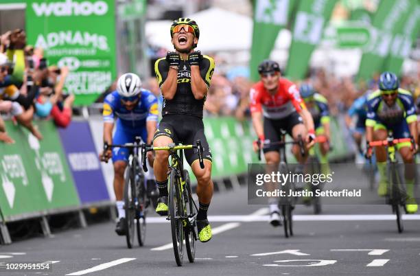 Arrival / Caleb Ewan of Australia and Team Mitchelton-Scott / Celebration / Fernando Gaviria of Colombia and Team Quick-Step Floors / Andre Greipel...