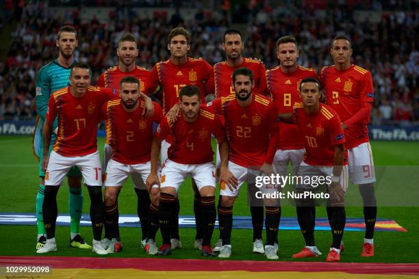 Line up of Spain during the UEFA Nations League football match between England and Spain at Wembley Stadium in London on September 8, 2018.