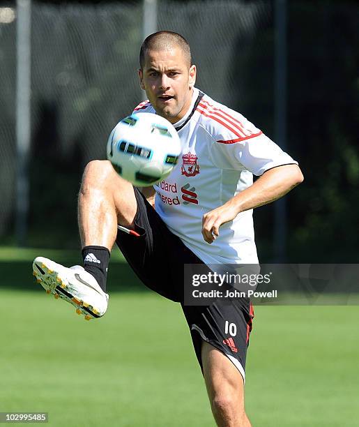 Liverpool new signing Joe Cole during a training session at the club's pre-season Swiss Training Camp on July 20, 2010 in Bad Ragaz, Switzerland.
