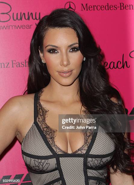 Kim Kardashian attends the Beach Bunny Swimwear show during Mercedes-Benz Fashion Week Swim 2011 at Raleigh Hotel on July 16, 2010 in Miami Beach,...