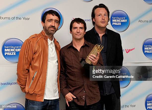 John Bramwell, Peter Jobson and Andy Hargreaves of I Am Kloot arrive at the Barclaycard Mercury Prize Nominations Announcement at The Hospital on...