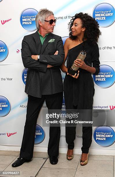 Musicians Paul Weller and Corinne Bailey Rae attend the photocall for the Barclaycard Mercury Prize Nominations Announcement at The Hospital on July...