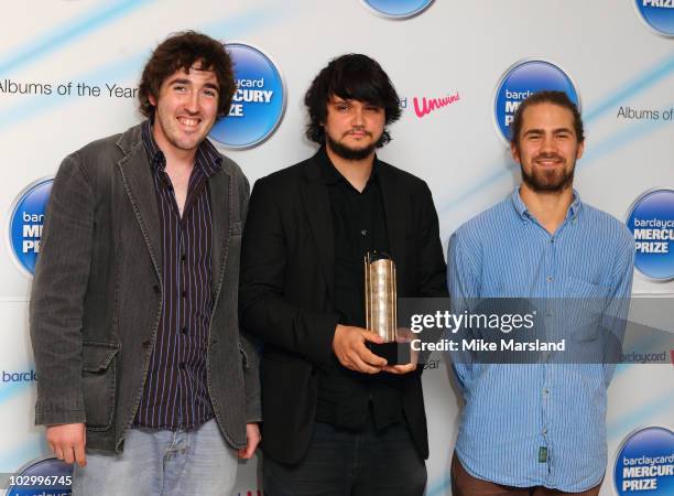 Kit Downes, Calum Gourlay and James Maddren from the Kit Downes Trio attends photocall to announce the nominations for The Barclaycard Mercury Prize...