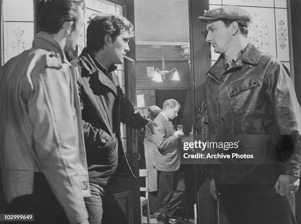 English actor Terence Stamp on the set of a film circa 1960's. Possibly from the 1967 film 'Poor Cow'.