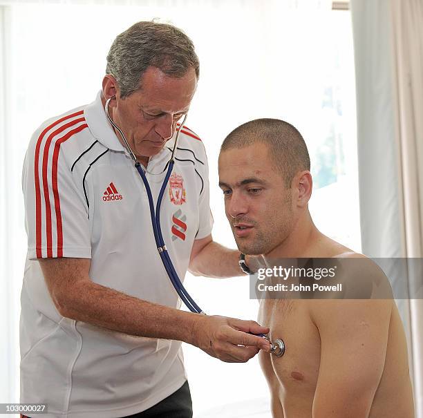 Joe Cole receives his medical from Dr Peter Brukner, Head of Sports Medicine and Sports Science, at the club's pre-season Swiss Training Camp on July...