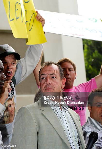 Michael Lohan departs the Beverly Hills Courthouse on July 20, 2010 in Beverly Hills, California. Lindsay Lohan surrendered today to serve her 90 day...