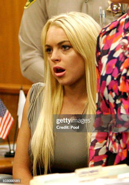 Actress Lindsay Lohan surrenders at the Beverly Hills Courthouse to serve her 90 day jail sentence on July 20, 2010 in Beverly Hills, California....