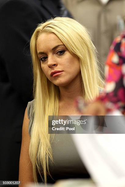 Actress Lindsay Lohan surrenders at the Beverly Hills Courthouse to serve her 90 day jail sentence on July 20, 2010 in Beverly Hills, California....