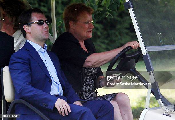 Russian President Dmitry Medvedev and Finland's President Tarja Halonen meets in Kultaranta residence,Turku, Finland, July 2010. Both presidents met...