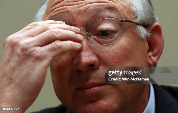 Interior Secretary Ken Salazar testifies before the House Energy and Commerce Committee and Energy and Environment Subcommittee's joint hearing July...