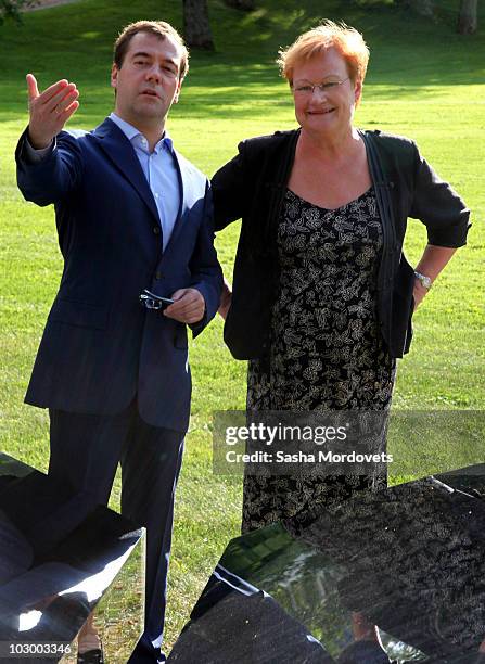 Russian President Dmitry Medvedev and Finland's President Tarja Halonen meets in Kultaranta residence,Turku, Finland,July 2010. Both presidents met...