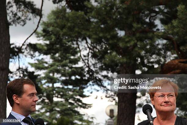 Russian President Dmitry Medvedev and Finland's President Tarja Halonen meets in Kultaranta residence,Turku, Finland, July 2010. Both presidents met...