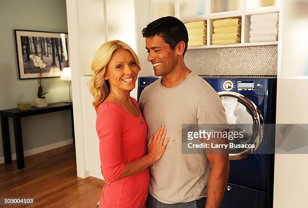 Television personality Kelly Ripa teams up with husband Mark Consuelos to film the latest in a series of popular television commercials for...