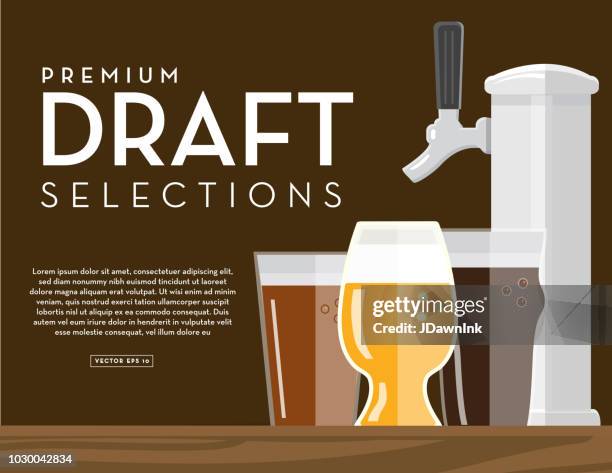 craft brewery draft selections banner design template with placement text - beer tap stock illustrations