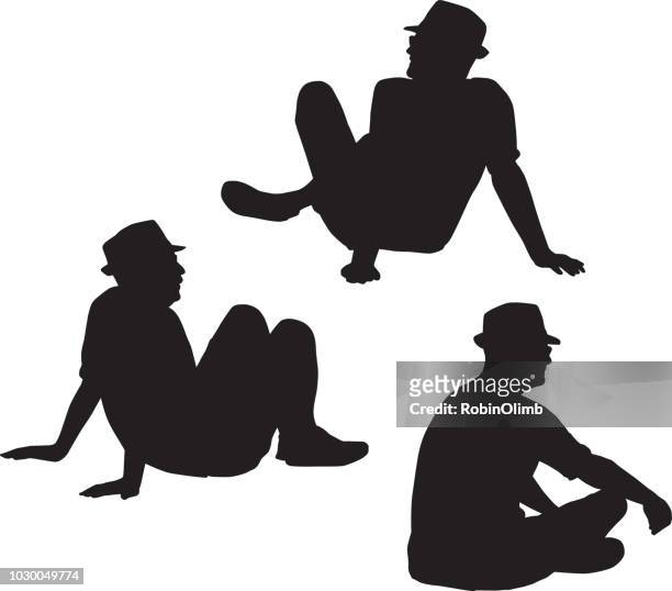 three silhouettes of man sitting - leaning stock illustrations