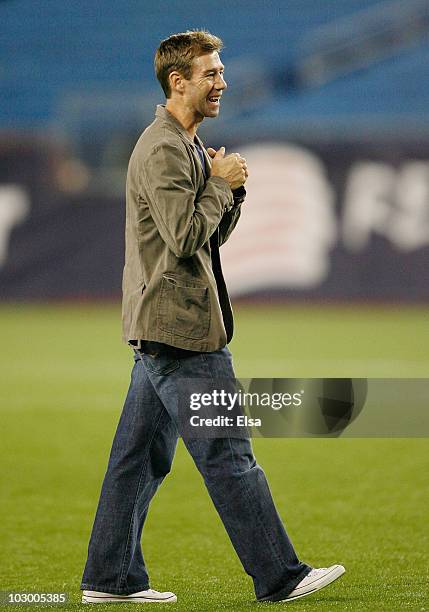 Steve Ralston of the New England Revolution is greeted by cheering fans after the game against Monarcas Morelia during SuperLiga 2010 on July 20,...