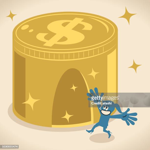 cheerful businesswoman entering a building (bank, house) with dollar coin currency sign - woman entering home stock illustrations
