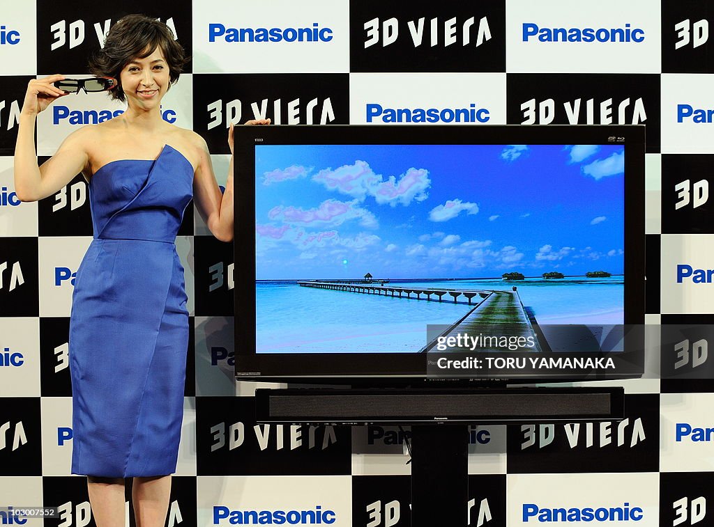 A woman introduces Panasonic's 3D high-d