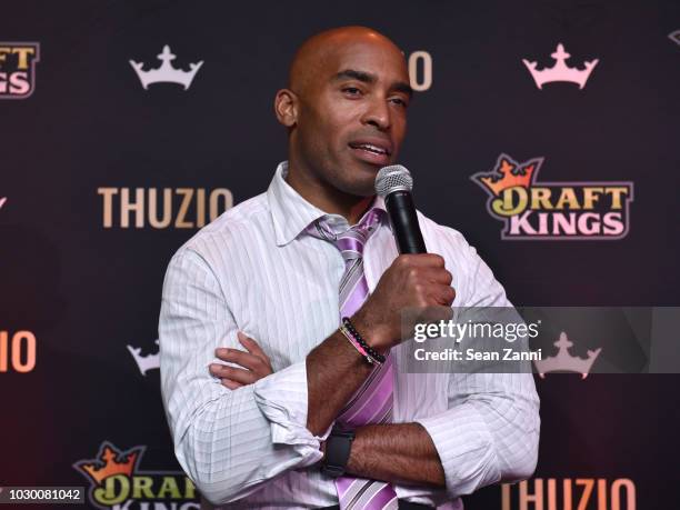 Football running back Tiki Barber attends DraftKings Kickoff Bash 2018 at Pilsener Haus & Biergarten on September 9, 2018 in Hoboken City.