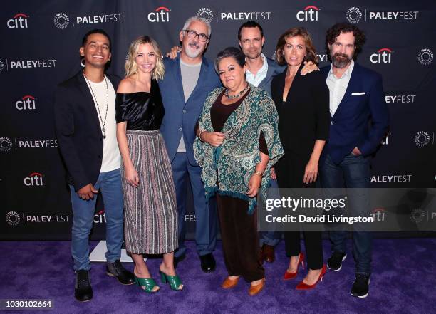 Goya Robles, Megan Stevenson, Adam Arkin, Lidia Porto, Davey Holmes, Sonya Walger and Sean Bridgers from "Get Shorty" attend The Paley Center for...