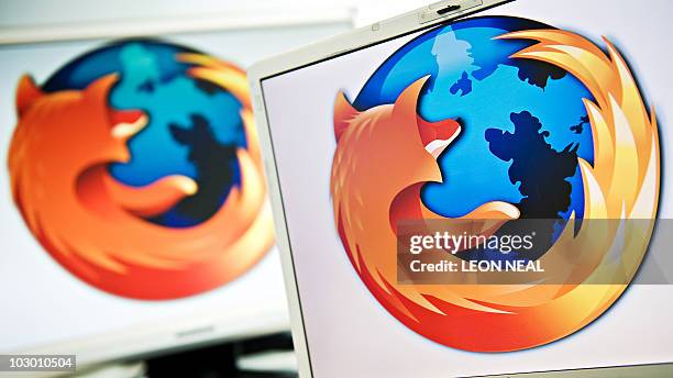 Screen displays the logo of the open-source web browser Firefox on July 31 in London, as the software edges towards it's billionth download within...