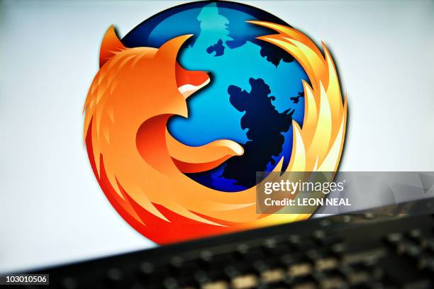 Screen displays the logo of the open-source web browser Firefox on July 31 in London, as the software edges towards it's billionth download within...