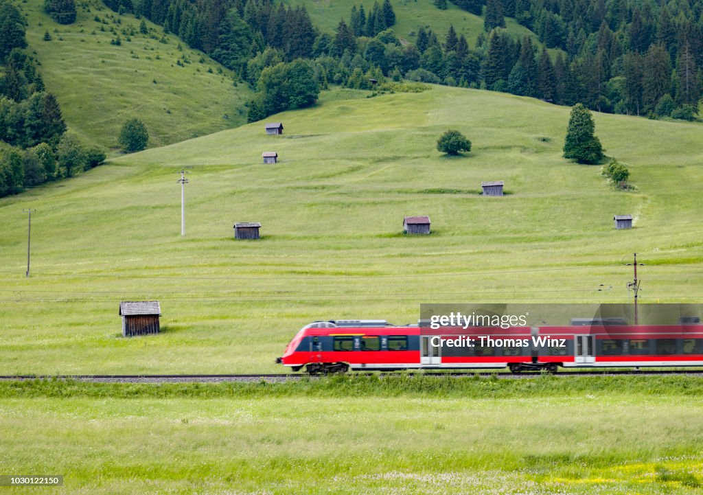 Commuter train in a agricultural landscape