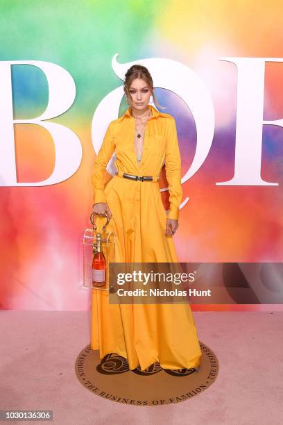 Gigi Hadid attends the #BoF500 gala dinner during New York Fashion Week Spring/Summer 2019 at 1 Hotel Brooklyn Bridge on September 9, 2018 in...