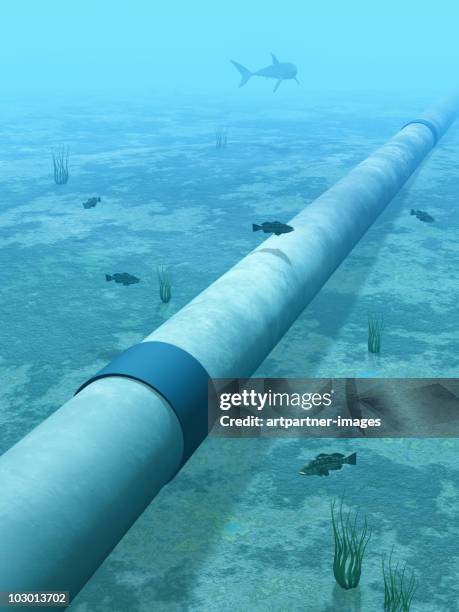 oil or gas pipeline in the sea - swimming tube stockfoto's en -beelden