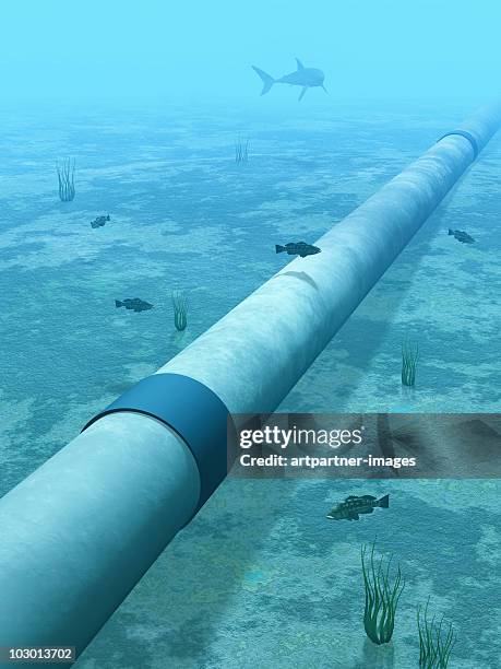 oil or gas pipeline in the sea - underwater composite image stock pictures, royalty-free photos & images