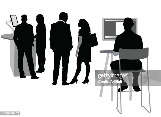 ilustrações de stock, clip art, desenhos animados e ícones de standingdeskconnections - business woman desk stand
