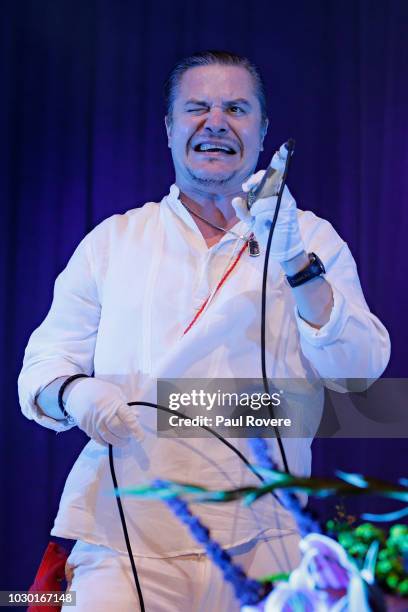 Faith No More singer Mike Patton performs on stage at the Soundwave Festival at the Melbourne Showgrounds on February 22, 2015 in Melbourne,...