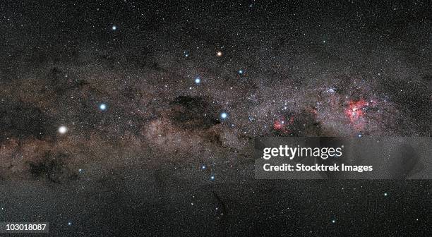 the southern cross and the pointers in the milky way. - southern crux foto e immagini stock