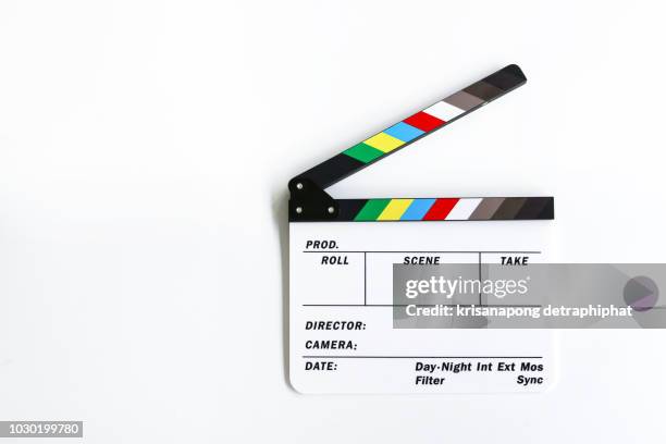 clapboard on white background,slate film - movie script stock pictures, royalty-free photos & images