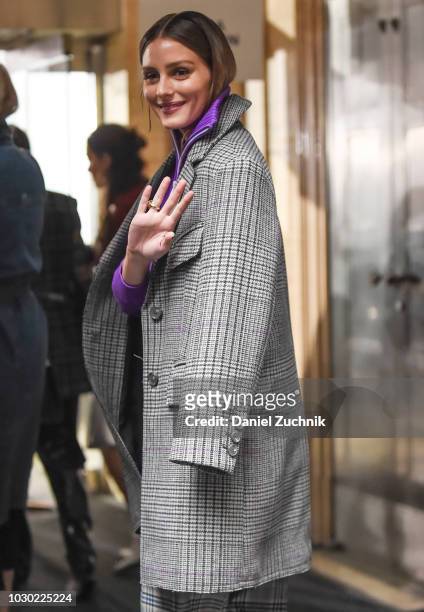 Olivia Palermo is seen wearing a checkered coat outside the Tibi show during New York Fashion Week: Women's S/S 2019 on September 9, 2018 in New York...