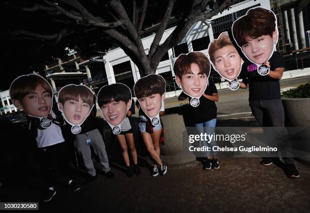 View of atmosphere as fans await the BTS concert as part of the "Love Yourself" North American Tour at Staples Center on September 9, 2018 in Los...