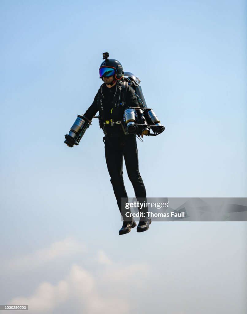 Human Jet Detail Of A Single Person Flying Jet Suit High-Res Stock Photo - Getty ...