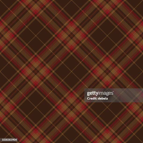 brown and red scottish tartan plaid textile pattern - harlequin stock illustrations