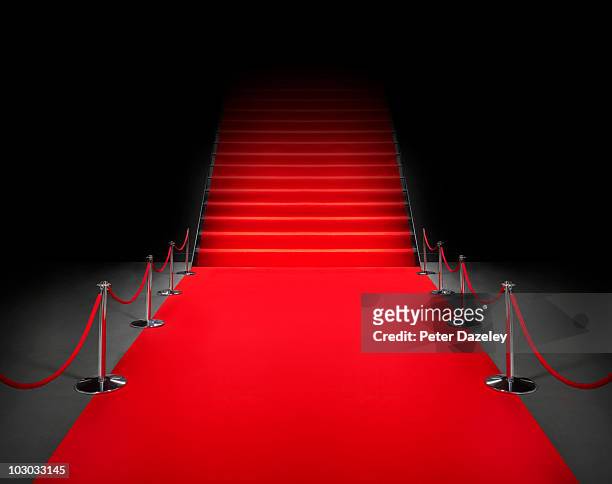 red carpet event with poles and rope - red carpet foto e immagini stock