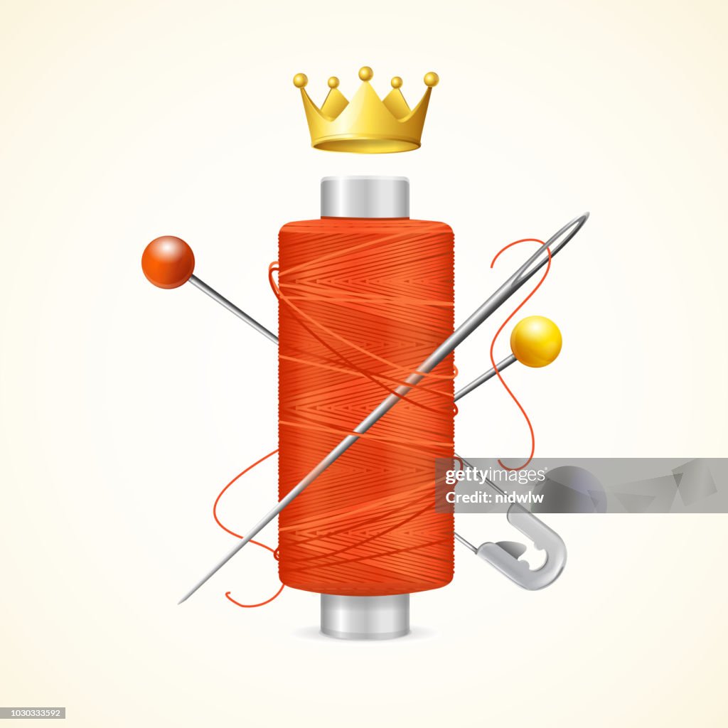 Realistic Detailed 3d Thread Concept With Needle And Pin Vector High ...