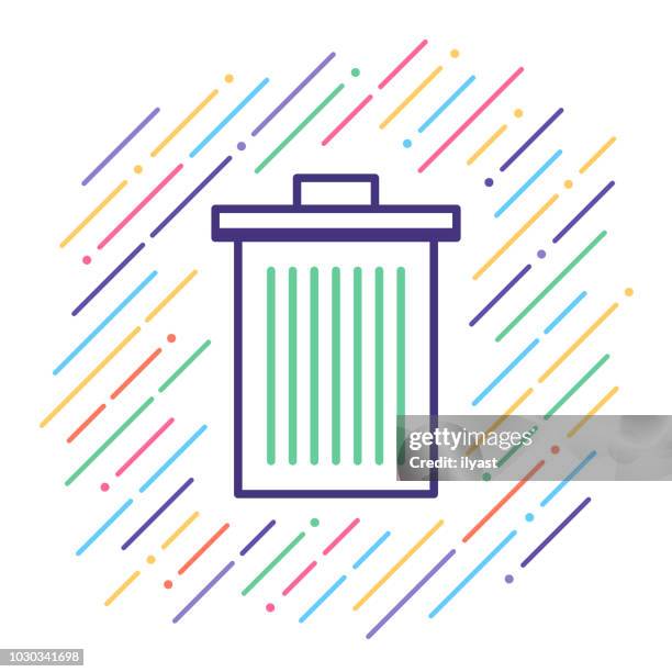 trash can line icon - throwing paper stock illustrations