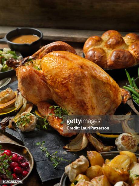 roast turkey dinner - roast turkey stock pictures, royalty-free photos & images