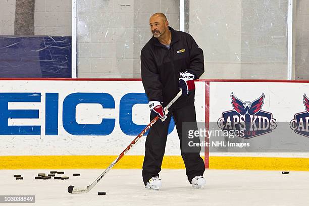 Grant Fuhr, five-time Stanley Cup Champion and Hockey Hall of Famer, at an on-ice clinic at the NHL And Verizon Team Up To Support Wounded Warriors...
