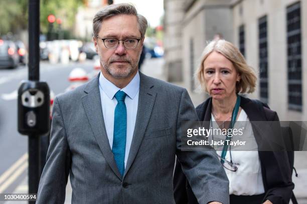 John Letts and Sally Lane arrive at the Old Bailey charged with making money available for suspected terrorist activities on September 10, 2018 in...