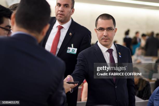 Venezuelan Foreign Minister Jorge Arreaza looks on as he attends the opening day of the 39th United Nations Council of Human Rights in Geneva on...