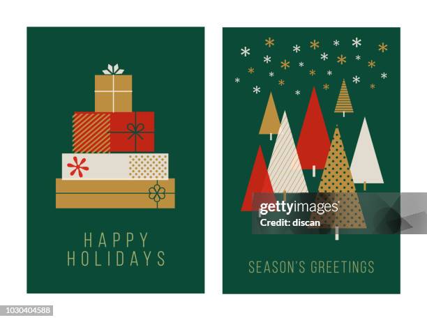 christmas greeting cards collection - brown paper stock illustrations