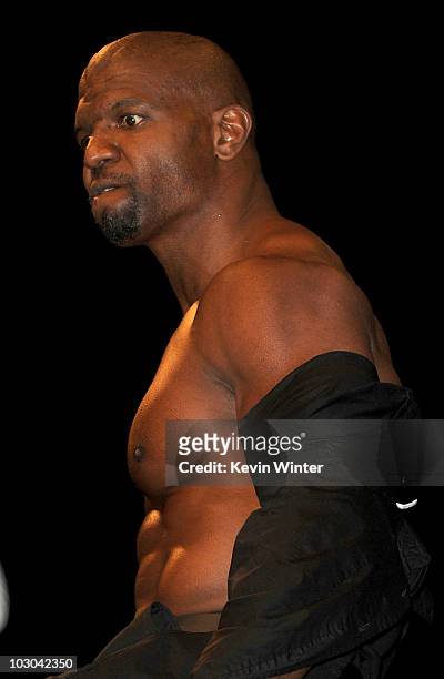 Actor Terry Crews onstage at the "The Expendables" panel during Comic-Con 2010 at San Diego Convention Center on July 22, 2010 in San Diego,...