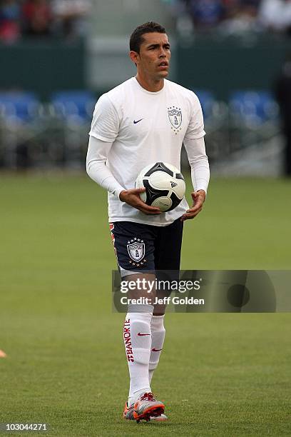 Herculez Gomez of Pachuca warmups before the SuperLiga 2010 match against Chivas USA on July 21, 2010 at the Home Depot Center in Carson, California....